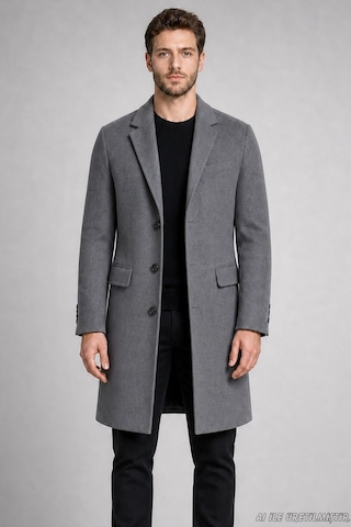 Freemen Erkek Slim Fit Klasik Yaka 3 Düğmeli Uzun Kaşe Kaban-425 Antrasit