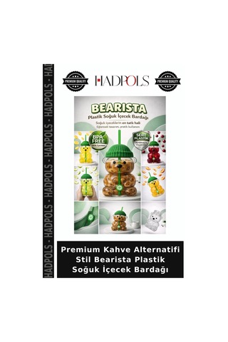 Premium Kahve Alternatifi Stil Bearista Plastik Soğuk İçecek Bardağı Çok Renkli