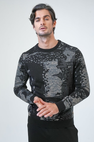 Back And Bond Siyah Regular Fit Desenli Pamuklu Bisiklet Yaka Triko-siyah Siyah