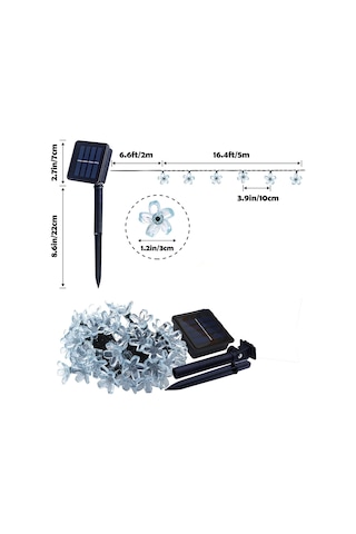 Çiçek Desenli Güneş Enerjili Bahçe Aydınlatma 50 Led Beyaz Işık