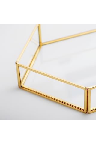 Cam Tepsi Altıgen Pirinç & Gold 30x20x5cm