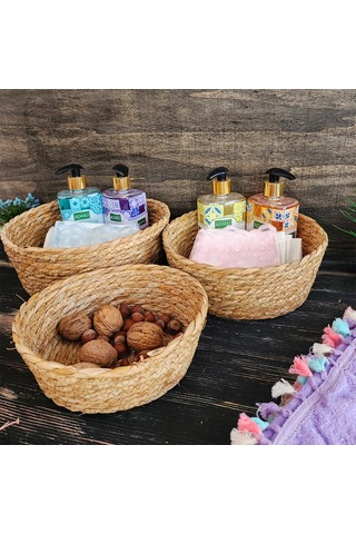Nergis Hasır 3 Lü Sepet Saklama Kutusu Sepet Takımı Naturel