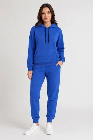 DefyModa İki İplik Kapüşonlu Kanguru Cepli Jogger Alt Üst Eşofman Takımı - Saks Mavisi