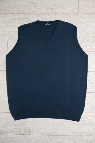 V Yaka Battal Büyük Boy Yünlü Kolsuz Triko Süveter İndigo