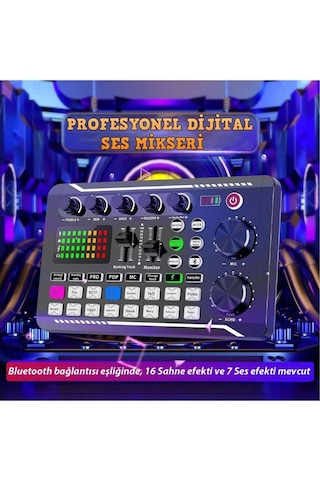 Alfalink Stüdyo Ses Mikseri Şarjlı F998 Bluetooth Dj Canlı Yayın Kondenser Mikrofon Bağlantısı