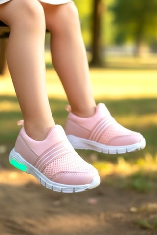 Ellaboni Kız / Erkek Çocuk Yumuşak Işıklı Spor Ayakkabı Nefes Alabilen Hafif Aqua Sneaker Pudra