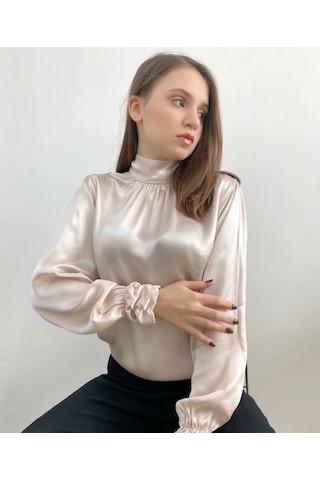 Mois Atelier Pudra Saten Bluz, Tasarım, Hediye, Büyük Beden, Tesettür Pudra