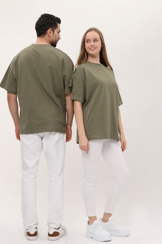 Unisex Haki Oversize Bol Kalıp T-shirt Çift Kombini Açık Haki