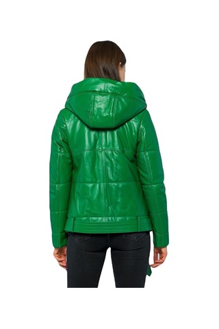 Basics&more Kadın Kapüşonlu Şişme Hakiki Deri Ceket - Elle 001