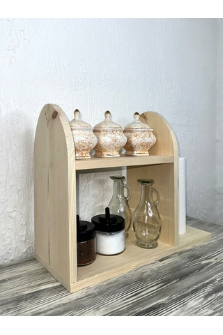 O&a Wood Doğal Ahşap Mutfak-banyo Rafı Tezgah Üstü Düzenleyici Ba