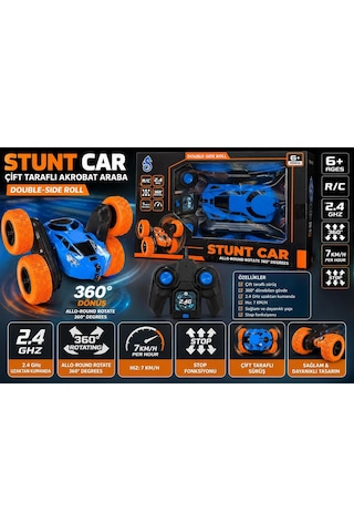 Uzaktan Kumandalı 360 Dönen Şarjlı Akrobat Stunt Car Araba Mavi - Siyah