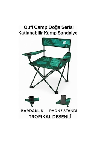 Qufi Desenli Katlanır Kamp Piknik Sandalyesi Rejisör Koltuğu Yeşil Yeşil