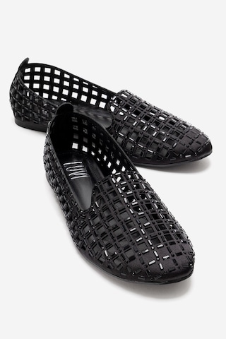 Luvishoes Sılva Siyah Taşlı Kadın Babet Ayakkabı Siyah