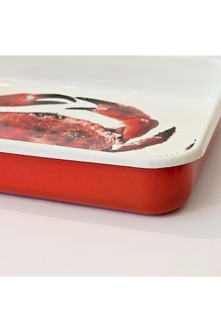 Emaye Dikdörtgen Fırın Tepsisi Yengeç Desenli Çok Renkli