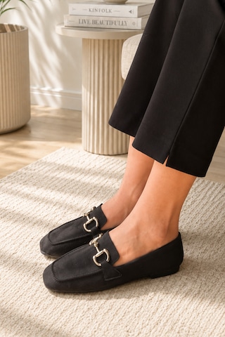Kadın Loafer Makosen Metal Tokalı Nubuk Günlük Ayakkabı Siyah