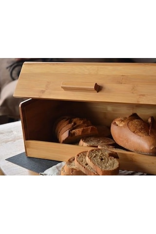 Bambu Ekmek Kutusu Ekmek Dolabı, Ekmek Sepeti Sandığı, Ekmeklik, Çok Amaçlı Bambu Kutu 34cm 19.5cm 14cm Açık Gri