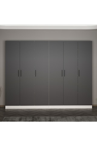 Minar Kale 210 Cm 6 Kapaklı 2b Raf Portmanto Beyaz Antrasit