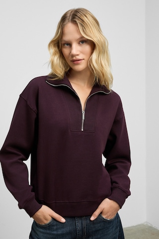 Grimelange Endora Kadın Yumuşak Polarlı Kumaşlı Yakası Fermuarlı Regular Bordo Sweatshirt Bordo