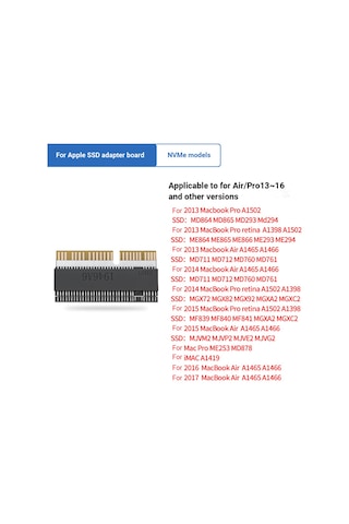 Apple Uyumlu MacBook A1398-A1502-A1465-A1466-A1419 M.2 Nvme Ssd Çevirici