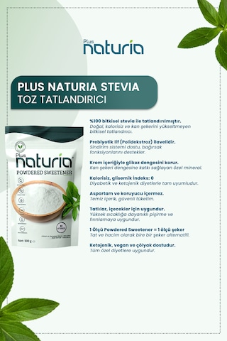 Stevia Toz Tatlandırıcı Şekersiz Ve Kalorisiz Tatlılık, 200g Krom İlaveli