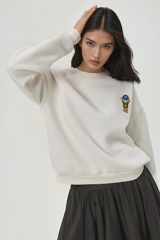 Hiccup İşlemeli Pamuklu Sweatshirt Tozlu Beyaz