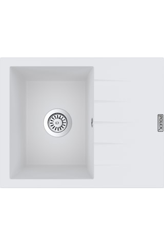 Polex Cristalüx Granit Evye P-S60 Beyaz Tezgah Altı Ve Tezgah Üstü Kare Mutfak Evyesi 60.5x49.5 CM