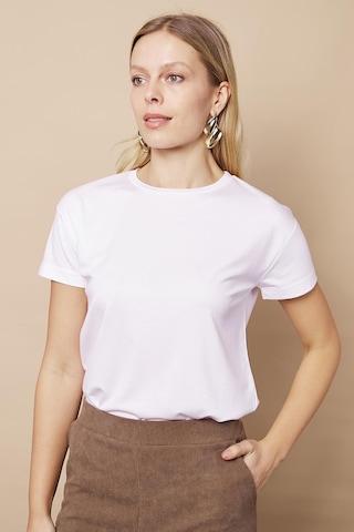 Jument Kadın Sıfır Yaka Kırışmaz Span Karışımlı Şık Kısa Kol Likralı T-shirt Bluz-beyaz Beyaz