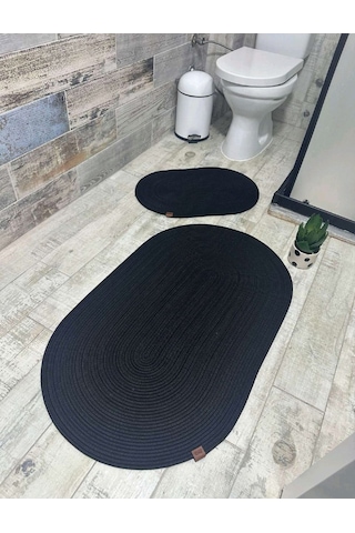 Jüt Hasır 2li Banyo Paspas Takımı-siyah Siyah