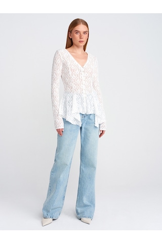 Dilvin 60433 Düğmeli Peplum Dantel Hırka-ekru Ekru