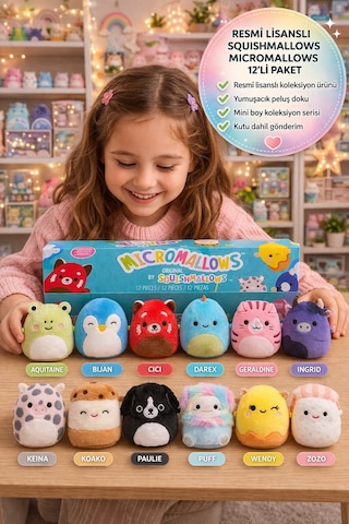 Squishmallows Orijinal Micromallows 12'li Paket Mini Peluş Seti 6.5 Cm Koleksiyon Oyuncak Çok Renkli