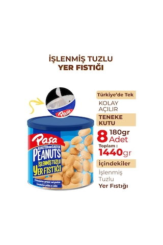 Paşa Kuruyemiş Kavrulmuş Yer Fıstığı Teneke Kutu 8 x 180 G