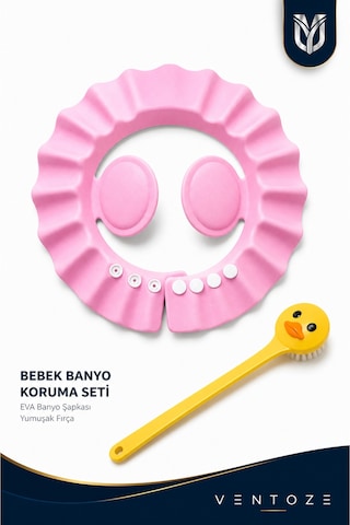 Göz Yakmayan Banyo Şapkası + Ördek Tasarımlı Yumuşak Duş Fırçası Eğlenceli & Güvenli Temizlik Çok Renkli