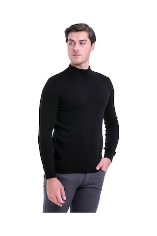 Hatemoğlu Yarım Balıkçı Regular Fit Erkek Triko Kazak Siyah