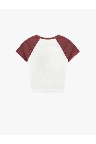 Koton Slim Fit Pamuklu Renk Bloklu Kısa Kollu Bisiklet Yaka Crop Tişört Pijama Üstü Beyaz 6wlk40269mk Beyaz