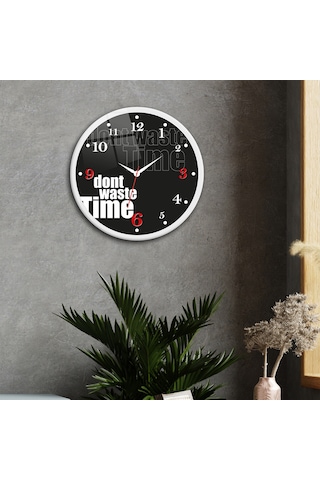 Decorita Cam Saat | Don't Waste Time Black | Çap40cm Çok Renkli