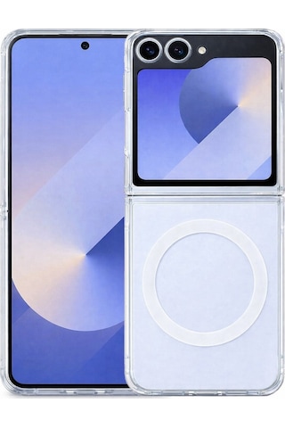 Samsung Uyumlu Galaxy Z Flip 6 Kamera Korumalı Magsafe Wireless Şarj Özellikli Lüks Şeffaf Silikon Telefon Kılıfı Şeffaf