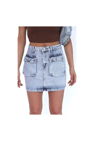 Zeo Basic Kargo Cepli Mini Skirt Mavi- Buz