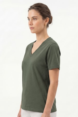 Goffra Kadın Vision V Yaka Premium Kalite Yoğun Dokulu Pamuklu T-shirt Haki W102-r0220-06