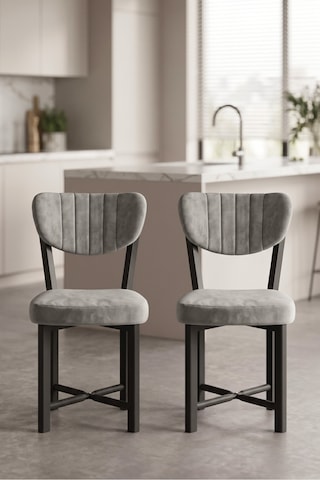 Sandalye 2 Adet Baby Face Kumaş Metal Ayak Modern Mutfak Sandalyesi Cafe Balkon Ofis Elma Gri