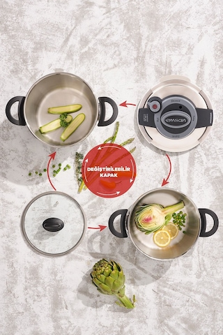 Emsan Montana 2'li 4+6 Litre İndüksiyon Tabanlı Düdüklü Tencere Seti Siyah Gri Gri - Siyah