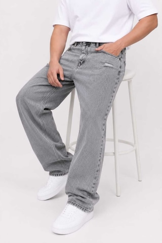 We11eleven Erkek Gri Yıkamalı Bol Paça Jean Pantolon Oversize Baggy Rahat Kesim Kot Pant... Mavi