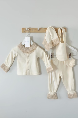 Juniba Kids Lily Kız Bebek Ekru Yakası Fisto Detaylı 5'li Set Ekru