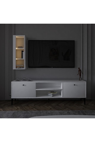 Tv Ünitesi Cunda Beyaz Led Işıklı 150 Cm