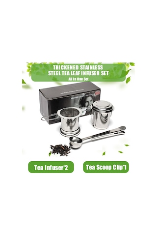 Neevoyu 304 Çelik Çay Süzgeci Seti, Katlanabilir Kollü, Kapaklı, İki Kulplü, 3 Parça Süzgeçler + Ölçü Kasa Gümüş