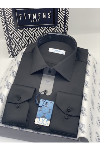 Fitmens Klasik Uzun Kol Cepsiz Likralı Rahat Kumaş Erkek Gömlek Fs-004517 - Siyah-3187