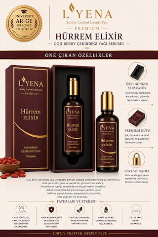 Lyena Premium Hürrem Elixir Goji Berry Yağı Yüz Bakım Serumu 50 Ml Hızlı Emilim Yağlı His Bırakmayan Serum