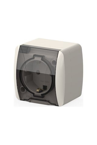 Elbi Eva Beyaz Nemliyer Kapaklı Topraklı Priz Ip54