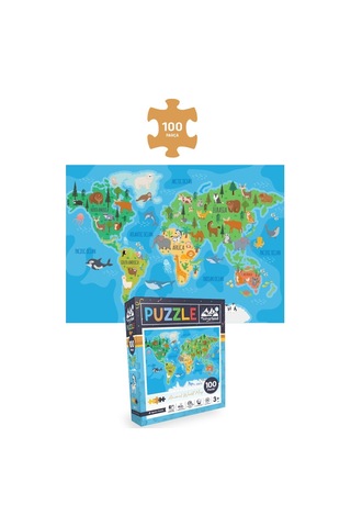 3'lü Çocuk Puzzle - 50 P. Hayvanlarla Otobüs Ve 100 P. Hayvan Dünya Haritası Ve 100 P. Gezegenler