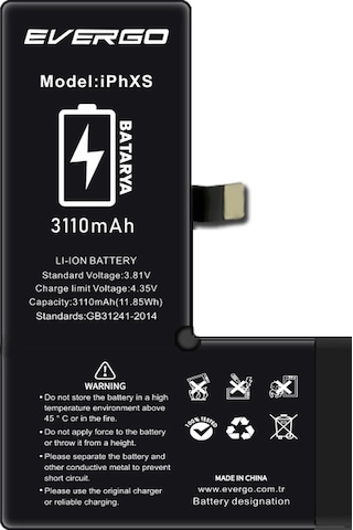 Apple Uyumlu iPhone XS  Güçlendirilmiş Batarya Pil 3110 Mah evergo