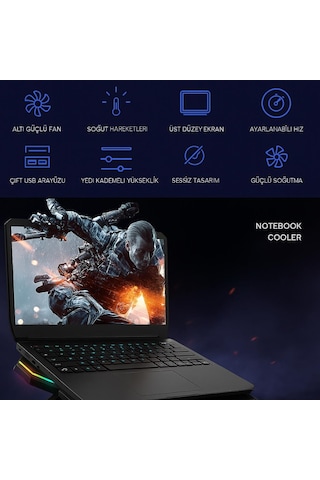 Coofbe Led Işıklı Ayarlanabilir 7 Kademeli Stand 6 Fanlı Göstergeli Notebook Laptop Soğutucu Turbo Fan